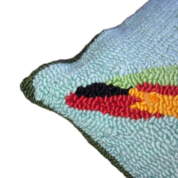 Hummingbird Hooked Wool Throw Pillow 16x16 NWT - Picture 3 of 10